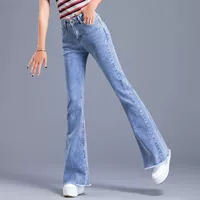 Светлые джинсы, эластичные штаны, осенние штаны-клёш, высокая талия, по фигуре, свободный крой