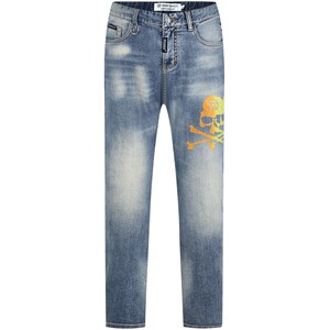 
PP Italian Light Luxury Men's Wear 2025 Spring New Loose Straight Color Skull Print Washed Jeans