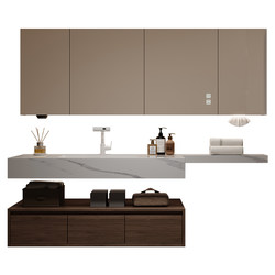Oppein antique style slate seamless integrated basin bathroom cabinet