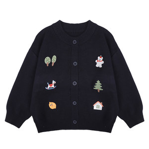 
Pure cotton boys' sweater jacket children's cardigan sweater red New Year's clothing autumn and winter baby New Year's greetings tops for women