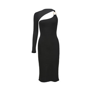 
ooh itch asymmetrical design black sloping shoulder dress slim and sexy long skirt temperament