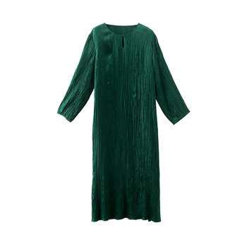 Beautiful Inn dark green literary lace-up round neck dress