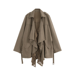 
Azure gentle style suede lace windbreaker jacket French retro temperament slim and versatile commuter jacket for women autumn