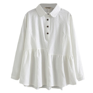 Pregnant woman doll shirt Spring and autumn new long -sleeved lapel fashion versatile underwear Korean version large size loose cotton shirt
