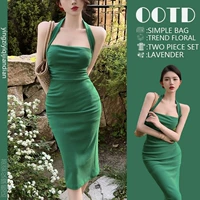 Летний ретро приталенный зеленый корсет, платье, французский ретро стиль, в западном стиле, эффект подтяжки