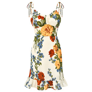 GO GIRL Go European and American Wind Oil Painting Printing Tie Retro Straight Dress Women's Women's Ruffy Skirt A -line Skirt