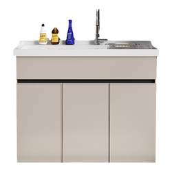 Customized balcony space aluminum washing cabinet with washboard bathroom cabinet combination laundry sink handbasin integrated cabinet floor