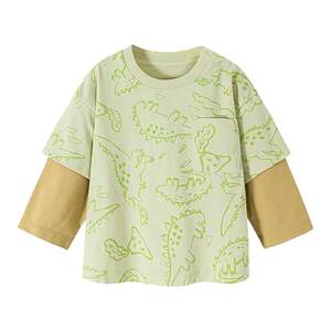 
Mini Balabala boys long-sleeved T-shirt spring new antibacterial moisture absorption quick-drying fake two-piece children's tops