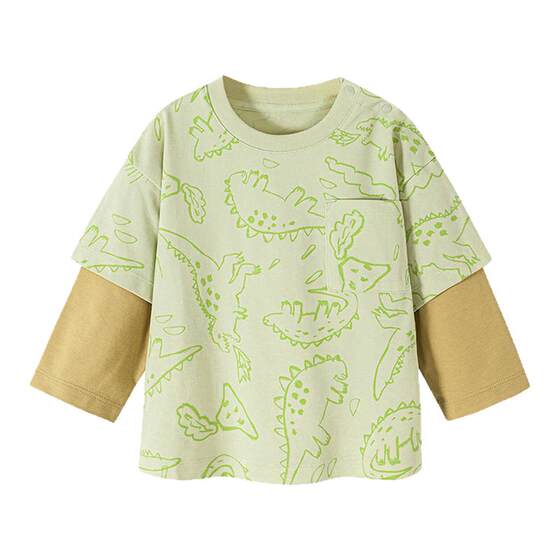 
Mini Balabala boys long-sleeved T-shirt spring new antibacterial moisture absorption quick-drying fake two-piece children's tops