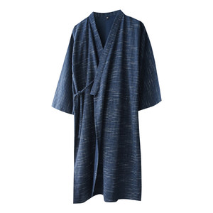 Japanese style tied kimono pajamas for men's spring and summer pure cotton jacquard thin loose and breathable sweat steamed home clothes pajamas