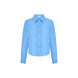 
Bao Jieyi's same style Kroche Geek chic lace splicing cotton lapel long sleeve short loose shirt