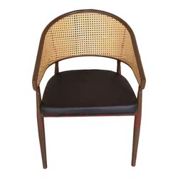 Iron chair, new Chinese style rattan backrest, upholstered dining chair