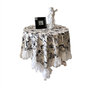 
Retro French American pastoral black and white pine cone printed floss tablecloth tablecloth round table dustproof dining table coffee table cover cloth