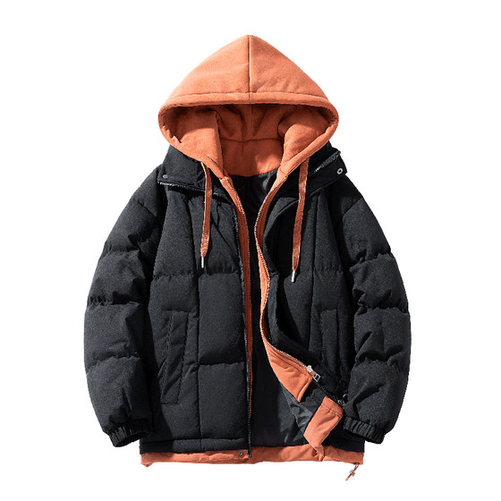 Fake two casual cotton jackets, men's and women's thick warm cotton clothes, loose contrasting color trendy brand versatile cotton jacket, couple's style