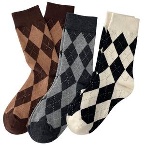 
Brown retro diamond socks for women, autumn and winter mid-calf socks, diamond-shaped British style loafers, stockings, plaid cotton