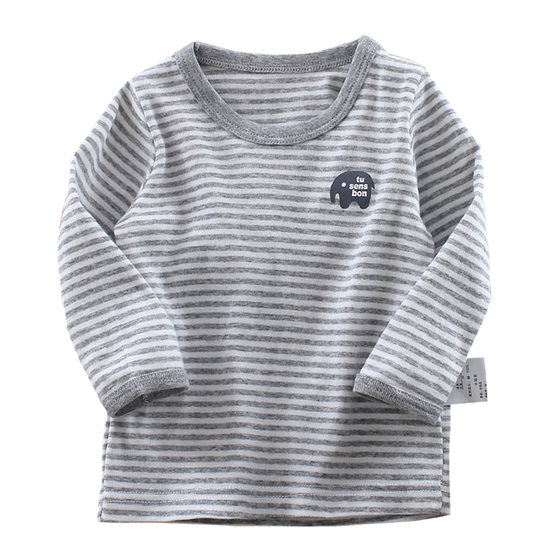 
2-piece set of boys' long-sleeved T-shirts, autumn clothes, pure cotton, Japanese baby boys, stretchy thin baby bottoming shirts and pajamas