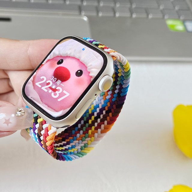 适用苹果手表iwatch表带弹力编织绳applewatch9/8/7/6/se/5/4单圈