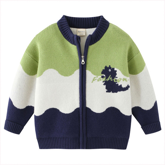 
Boys sweater coat autumn and winter zipper knitted cardigan 2026 new baby plus velvet thickened cotton clothes 8180