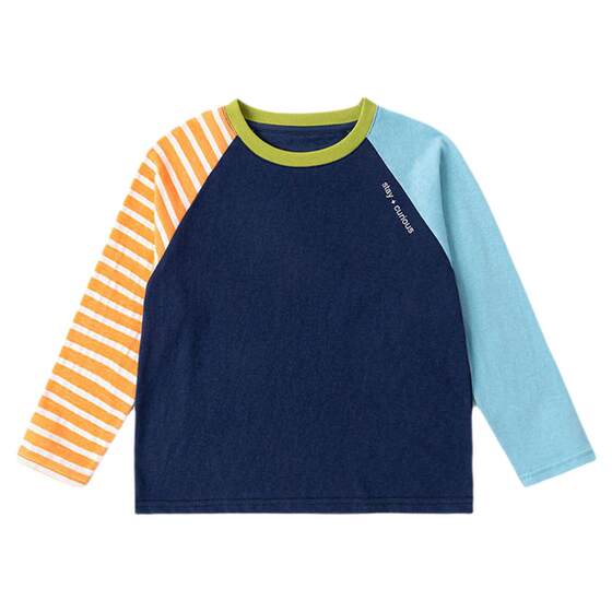 
Dudu baby T-shirt children's spring and autumn long-sleeved tops boys spring contrasting clothes girls fashionable children's clothing trendy
