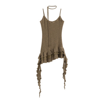 
Azure Lotus Leaf Retro Lace Vest Handmade Sling