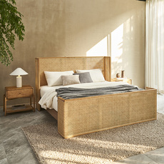 спальня из ротанга 北欧复古藤编床原木风双人床民宿酒店轻奢主卧床侘寂风藤艺床婚床