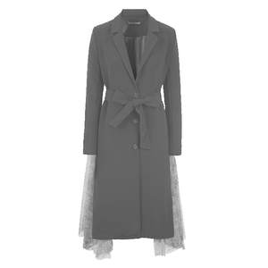 
sdeer San Dior autumn suit collar single-breasted waist mesh spliced ​​long windbreaker S21381812