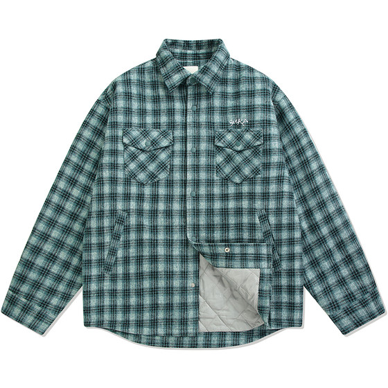 
GUUKA trendy green plaid shirt cotton coat for men, couple thin coat, lapel cotton coat, men's autumn and winter new style loose