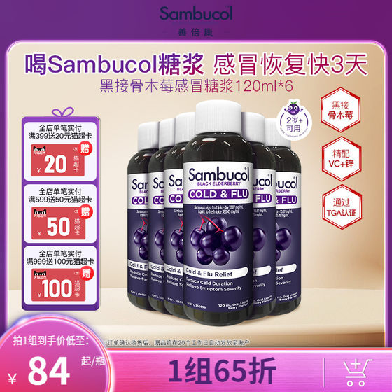 澳洲进口Sambucol黑接骨木莓成人家庭保健防感糖浆营养液120ml*6