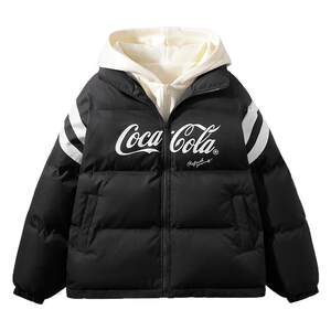 Coca-Cola Fake two-piece cotton jacket hooded cotton jacket couple winter clothes same style for men and women
