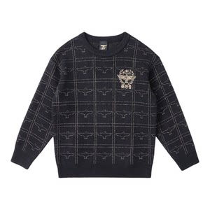 
BOY children's clothing 2025 autumn and winter new sweater round neck pullover black and white basic sweater for middle and large children men and women