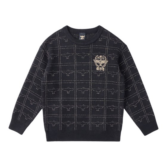 
BOY children's clothing 2025 autumn and winter new sweater round neck pullover black and white basic sweater for middle and large children men and women
