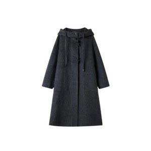 
High-end hooded mid-length 2025 new double-sided cashmere coat for women's cow horn buckle thickened woolen jacket