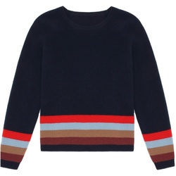 Lingmei Round Neck Raglan Sleeves Rainbow Striped Women's Cashmere Sweater Thickened Fish Scale Stitch Contrasting Casual Versatile Sweater