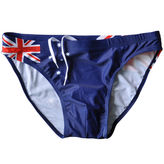 Triangular swimming trunks Men's flag printing fashion trend low -waist swimming hot spring shorts sexy hidden lace
