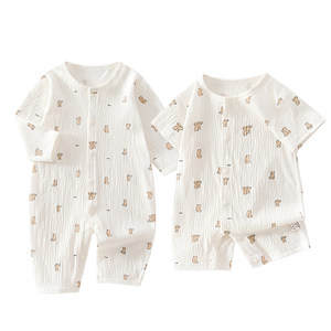 
Wrinkle baby jumpsuit summer long-sleeved category A light, breathable and comfortable romper short-sleeved single-breasted cotton