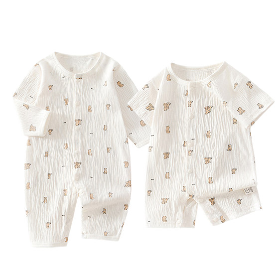 
Wrinkle baby jumpsuit summer long-sleeved category A light, breathable and comfortable romper short-sleeved single-breasted cotton