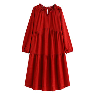 
Yuenei nightgown women's pajamas spring and autumn autumn long-sleeved pure cotton bright red animal year of the horse year new year large size long style