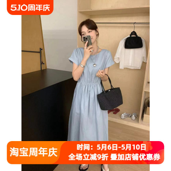 休闲连衣裙女欧洲站2024夏季新款欧货简约纯色收腰显瘦韩系长裙潮