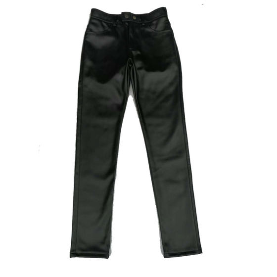 Shilin Black locomotive tight leather pants men with velvet small feet motorcycle pants men's leather pants Korean version slim