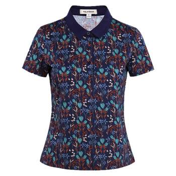 
Miranden lapel mercerated cotton printed T-shirt for women short sleeves