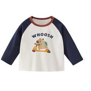 
Boys' long-sleeved T-shirts, children's spring contrasting clothes, children's spring clothing, loose children's clothing, trendy baby boy's bottoming shirt