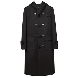 Autumn and winter men's horn buckle woolen woolen long men's European and American woolen trench coat thickened loose large size jacket
