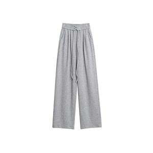 
Gray drawstring casual pants for women in autumn and winter new style fat girl mm high waist loose slimming hip covering sports wide leg sweatpants