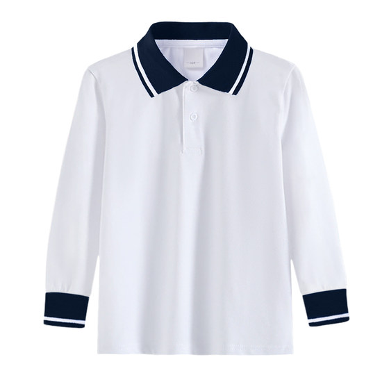 
Spring and autumn boys' pure cotton white long-sleeved T-shirt children's POLO shirt experimental primary school uniform same class uniform