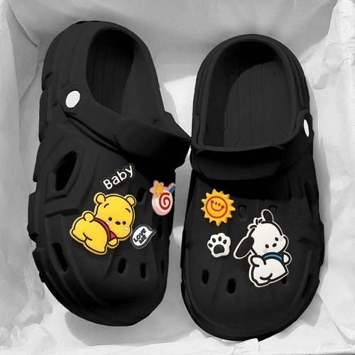 Летние тапочки в стиле Crocs, нескользящие мультяшные пляжные мюли на платформе, женские тапочки, коллекция 2024 года, подходят для носки на улице, закрытый носок, женский стиль