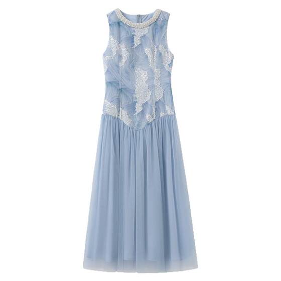 
New Chinese style light national style lady sequin dress female niche fairy design waist retro long skirt N6074