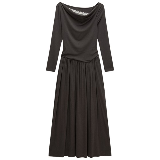 [New Product] Ou Shili Temperament Drape A-Line Dress Long Skirt Black White Slimming 2026 Spring and Summer