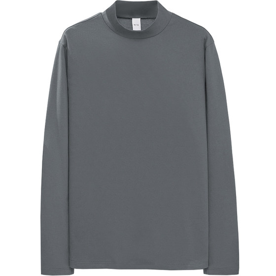 
Pure cotton long-sleeved T-shirt men's half turtleneck autumn and winter inner layering shirt pure cotton mid-collar small shirt solid color white autumn coat