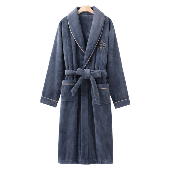 Men's Winter coral velvet pajamas thickened plus velvet warm bathrobe autumn and winter flange increase in the morning robe
