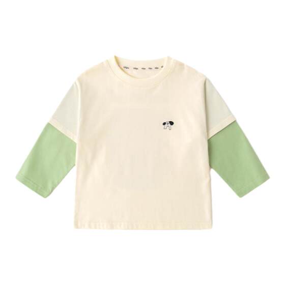 
[7A Antibacterial] Children's fake two-piece T-shirt Spring baby long-sleeved base shirt for spring boys and girls spring clothes for inner wear